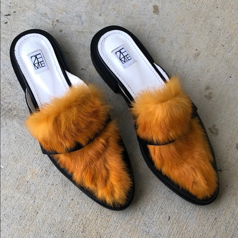 Leather Slip-Ins with Rabbit Fur
